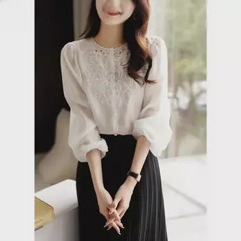 Топ с вышитыми рукавами-фонариками во французском стиле - Весенняя коллекция XL чёрный