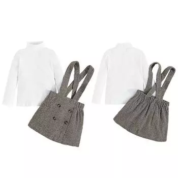 Топ с высоким воротником и длинными рукавами для девочек 4–7 лет и клетчатая юбка на подтяжках, комплект из 2 предметов 5Y