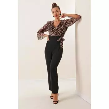 Топ шифоновый комбинезон с леопардовым принтом и складками
