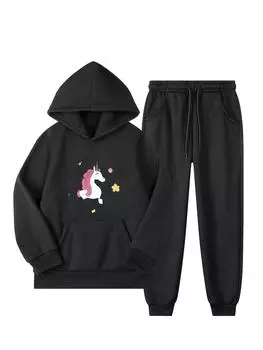 Топ + штаны, детские толстовки, штаны, комплект из 2 предметов, пуловер с длинными рукавами, толстовка для мальчиков, одежда для девочек-подростков, От 3 до 12 лет 120 чёрный