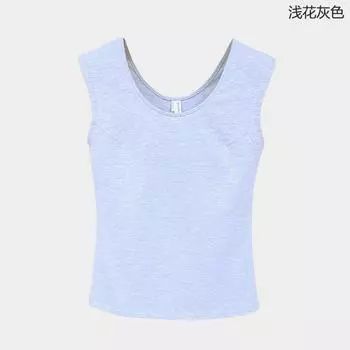 Top Slim Looking Versatile Padded Shoulder Tank Top Sleeveless T-shirt Shallow flower Gray M