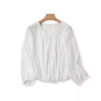 Топ свободного кроя с круглым вырезом, плиссированными длинными рукавами, экспортный, шифоновая рубашка White PSS