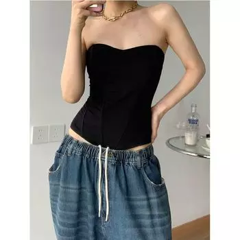 Топ-труба Трехмерный Европейский и Американский Приталенный Талия Косточки Black S