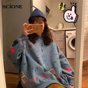 Топ в стиле Харадзюку, толстовка в стиле аниме, женские толстовки с принтом, свободный топ для девочек, модное тонкое пальто, свободный свитер с граффити для студентов, одежда M белый