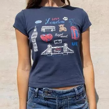 Топ в стиле «острый европейский и американский» для девушек с принтом Y2K M синий