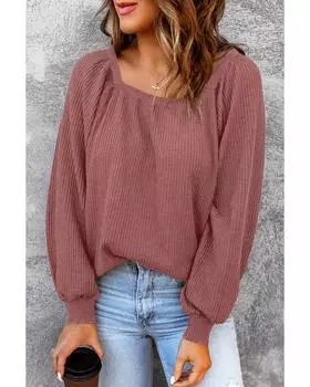 Топ вафельной вязки с рукавами-фонариками Azura Exchange M розовый