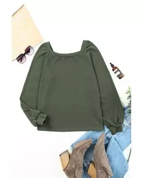 Топ вафельной вязки с рукавами-фонариками Azura Exchange S зелёный