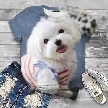 Топ Женская футболка с милым принтом собак Женская футболка большого размера Популярная одежда Женская одежда Футболки с коротким рукавом Женские S