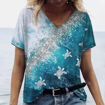 Топ женская футболка с принтом морских животных для женщин футболки большого размера женская трендовая одежда летняя дешевая пляжная футболка XXS