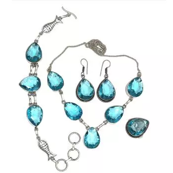 Topaz Blue London Jewelry Set Gemstone Necklace Gift Sterling