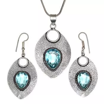Топаз Голубой Подвеска Sky Серьги Комплект Стерлинговых Ювелирных Изделий Кольцо Серьги
