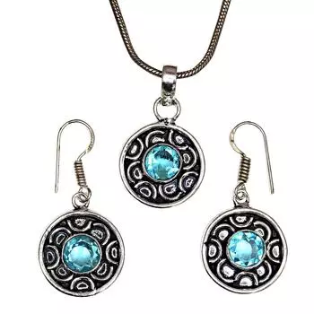 Топаз Голубой Подвеска Sky Серьги Комплект Стерлинговых Ювелирных Изделий Кольцо Серьги