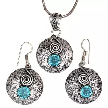 Топаз Голубой Подвеска Sky Серьги Комплект Стерлинговых Ювелирных Изделий Кольцо Серьги