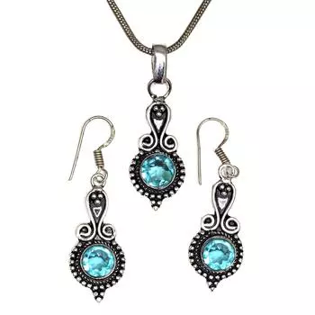 Топаз Голубой Подвеска Sky Серьги Комплект Стерлинговых Ювелирных Изделий Кольцо Серьги