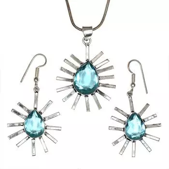 Топаз Голубой Подвеска Sky Серьги Комплект Стерлинговых Ювелирных Изделий Кольцо Серьги