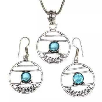 Топаз Голубой Подвеска Sky Серьги Комплект Стерлинговых Ювелирных Изделий Кольцо Серьги