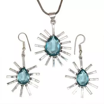 Топаз Голубой Подвеска Sky Серьги Комплект Стерлинговых Ювелирных Изделий Кольцо Серьги