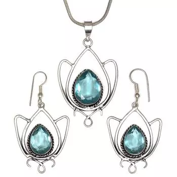 Топаз Голубой Подвеска Sky Серьги Комплект Стерлинговых Ювелирных Изделий Кольцо Серьги