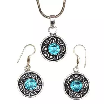 Топаз Голубой Подвеска Sky Серьги Комплект Стерлинговых Ювелирных Изделий Кольцо Серьги