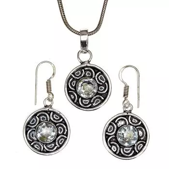 Топаз комплект белые серьги-подвески ювелирные изделия ожерелье драгоценный камень синий