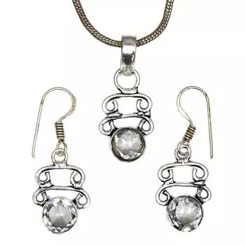 Топаз комплект белые серьги-подвески ювелирные изделия ожерелье драгоценный камень синий