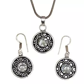 Топаз комплект белые серьги-подвески ювелирные изделия ожерелье драгоценный камень синий