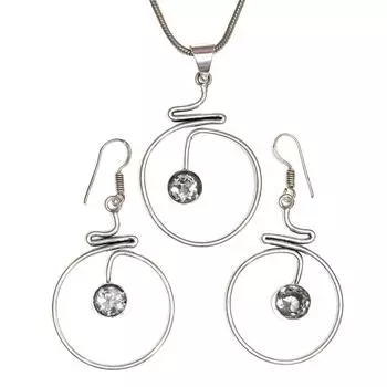 Топаз комплект белые серьги-подвески ювелирные изделия ожерелье драгоценный камень синий