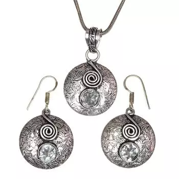 Топаз комплект белые серьги-подвески ювелирные изделия ожерелье драгоценный камень синий