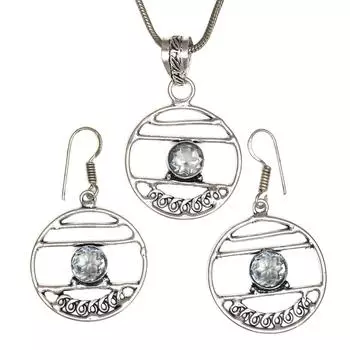 Топаз комплект белые серьги-подвески ювелирные изделия ожерелье драгоценный камень синий