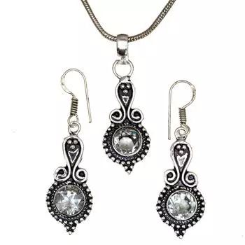 Топаз комплект белые серьги-подвески ювелирные изделия ожерелье драгоценный камень синий