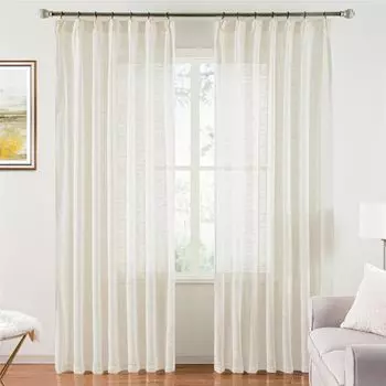 Topfinel Lace Opaque Even at Night UV Privacy Solid 100cm Wide x 110cm Set of Ivory Curtains, Cotton-Linen Texture, (Approximately 70% Protection,