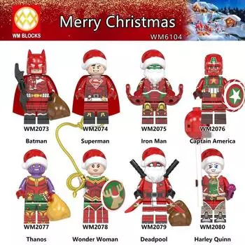 TopLovely Minifigures Super Hero Christmas Series Mini Toys Figures Collection Batman Ironman Superman Deadpool Thanos WM6104 #827