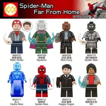 TopLovely Spiderman Peter Parker Minifigures MJ Mysterio Hydro Man Building Blocks Kids Toys WM6062 #2107