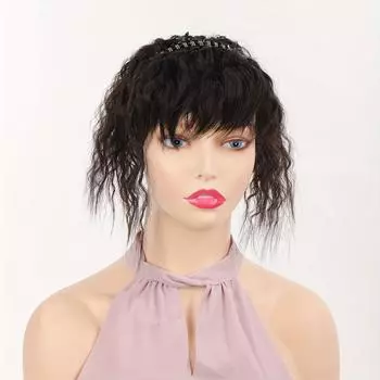 Топпер для кудрявых волос с челкой, натуральный цвет, синтетические топперы для волос для женщин, машинное производство, на заколках для наращивания волос