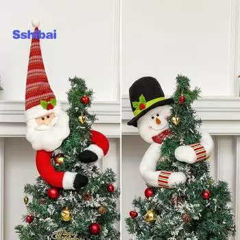 Топпер для рождественской елки, мультяшный длинный рукав, Санта-Клаус, снеговик, многоразовое праздничное украшение, украшение для рождественской елки, товары для вечеринок красный