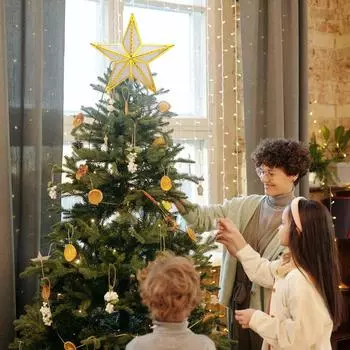 Топпер для рождественской елки, украшения для рождественской елки, топпер со звездой и USB-аккумулятором золотой