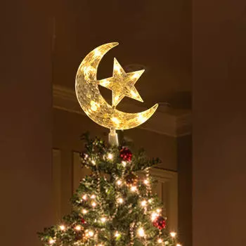 Топперы для рождественской елки, лампа, украшение в виде Луны и звезды, длинные аксессуары 8,7 дюйма, декоративный свет для