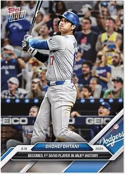 Topps Now 722 Ohtani Первые 50 хоум-ранов и 50 украденных баз в истории высшей лиги памятная карточка 50-50