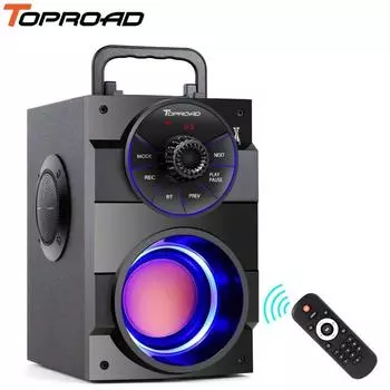 Большой, мощный, портативный, беспроводной Bluetooth динамик TOPROAD 11W стерео бас, с поддержкой FM-радио, с AUX и USB чёрный