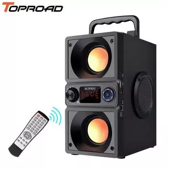 TOPROAD Bluetooth-динамик 30 Вт большой мощности, портативный беспроводной 3D бас-сабвуфер, колонки для вечеринок, поддержка дистанционного управления, FM-радио, AUX чёрный
