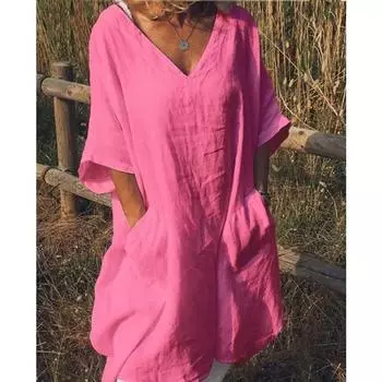 Tops Long Women Mini Dress Half Sleeve Casual Boho Kaftan Tunic Plus Size 4XL