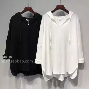 Топы больших размеров с вафельным капюшоном и длинными рукавами: Весна осень 3XL кофейный