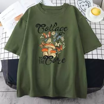 Топы Cottagecore Aesthetics с цветочным принтом в виде лягушки и гриба, футболки унисекс большого размера, свободные летние футболки, новая футболка из 100% хлопка L