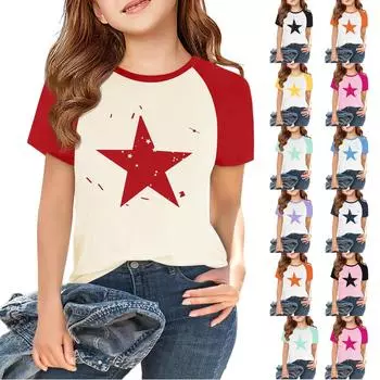 Топы для детей и подростков, мальчиков и девочек 2-10 лет, круглый вырез, короткий рукав, модные топы 120