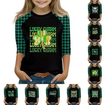 Топы для девочек 4-16 лет с круглым вырезом и рукавами 3/4 Футболки Модные топы Наряды Футболки 120