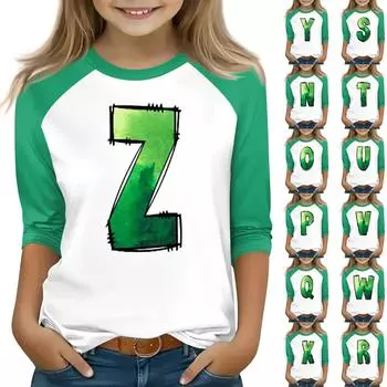 Топы для девочек 4-16 лет с круглым вырезом и рукавами 3/4 Футболки Модные топы Наряды Футболки 160