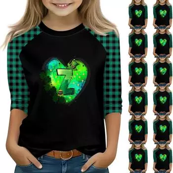 Топы для девочек 4-16 лет с круглым вырезом и рукавами 3/4 Футболки Модные топы Наряды Футболки 140