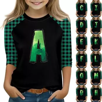 Топы для девочек 4-16 лет с круглым вырезом и рукавами 3/4 Футболки Модные топы Наряды Футболки 140