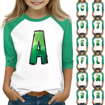 Топы для девочек 4-16 лет с круглым вырезом и рукавами 3/4 Футболки Модные топы Наряды Футболки 130 чёрный