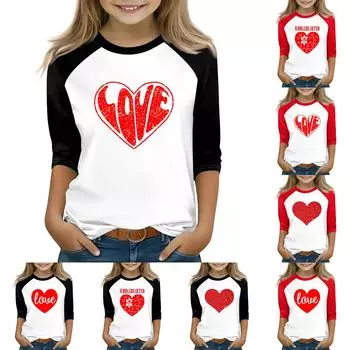 Топы для девочек 4-16 лет с круглым вырезом и рукавами 3/4 Футболки Модные топы Наряды Футболки 130